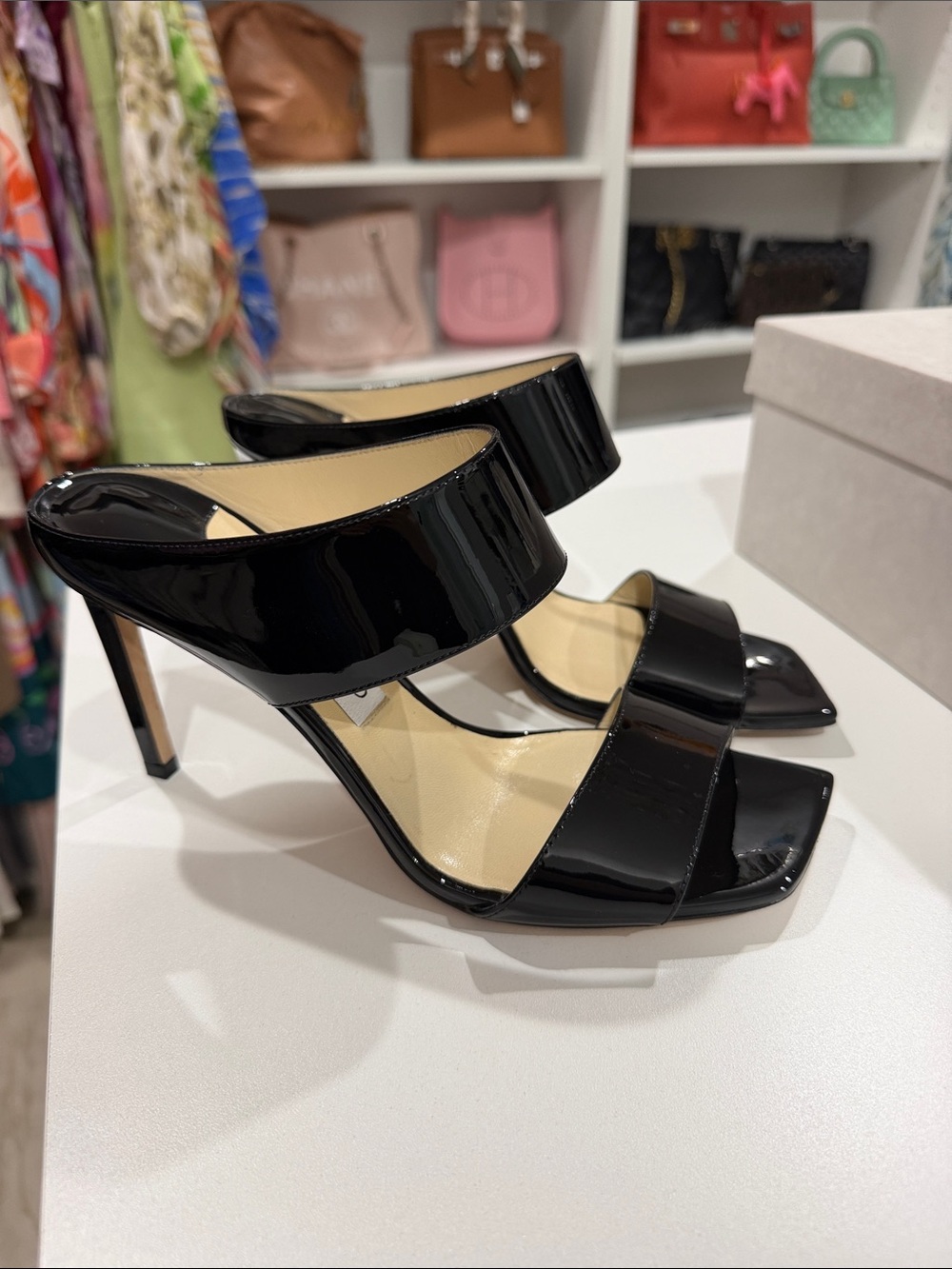 Jimmy Choo Black Patent Hira 85 Heel Sandals